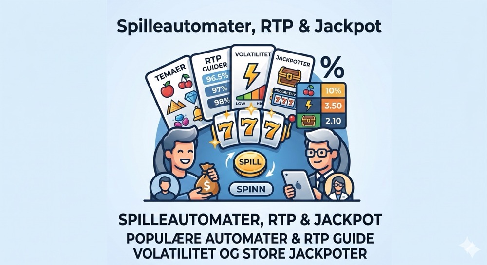 Spilleautomater, RTP og jackpot — komplett guide til populære automater, RTP-prosent, volatilitet og store jackpoter